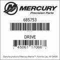 Bar codes for Mercury Marine part number 685753