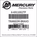 Bar codes for Mercury Marine part number 6-6911002TP