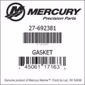 Bar codes for Mercury Marine part number 27-692381
