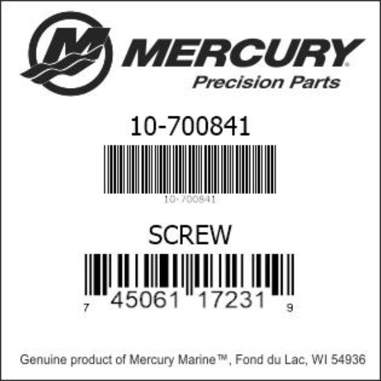 Bar codes for Mercury Marine part number 10-700841