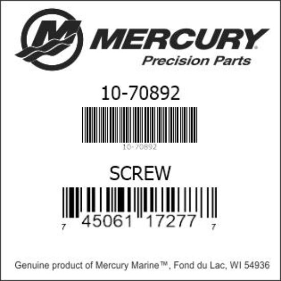 Bar codes for Mercury Marine part number 10-70892