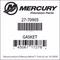 Bar codes for Mercury Marine part number 27-70905