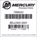 Bar codes for Mercury Marine part number 70981A3
