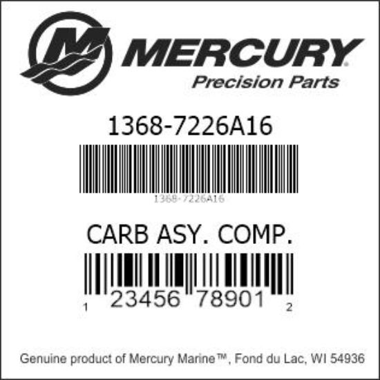 Bar codes for Mercury Marine part number 1368-7226A16
