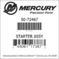 Bar codes for Mercury Marine part number 50-72467