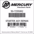 Bar codes for Mercury Marine part number 50-72550R2