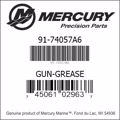 Bar codes for Mercury Marine part number 91-74057A6