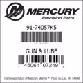 Bar codes for Mercury Marine part number 91-74057K5