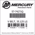 Bar codes for Mercury Marine part number 57-74271Q