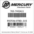 Bar codes for Mercury Marine part number 765-7443A11