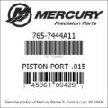 Bar codes for Mercury Marine part number 765-7444A11