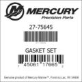 Bar codes for Mercury Marine part number 27-75645