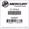 Bar codes for Mercury Marine part number 27-757911