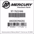 Bar codes for Mercury Marine part number 97-76214A6