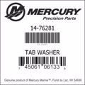 Bar codes for Mercury Marine part number 14-76281