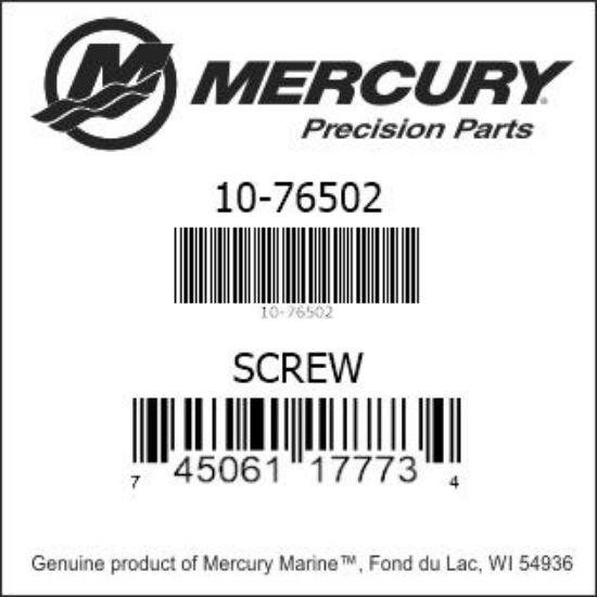 Bar codes for Mercury Marine part number 10-76502