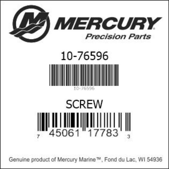 Bar codes for Mercury Marine part number 10-76596