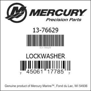 Mercury Marine part number 13-76629 LOCKWASHER Bar codes for Mercury Marine part number 13-76629