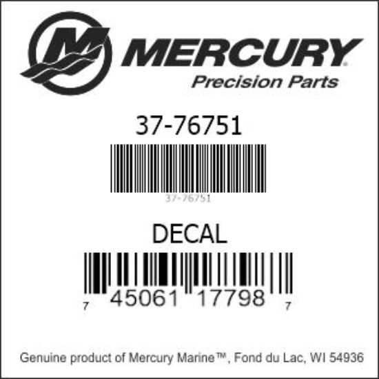 Bar codes for Mercury Marine part number 37-76751