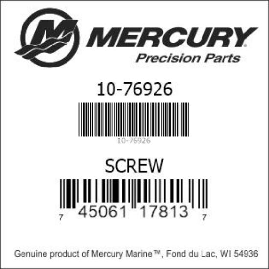 Bar codes for Mercury Marine part number 10-76926