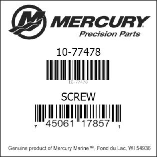 Bar codes for Mercury Marine part number 10-77478