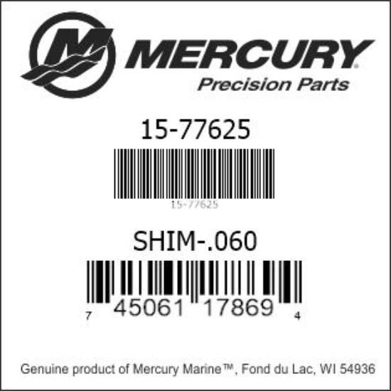 Bar codes for Mercury Marine part number 15-77625