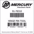 Bar codes for Mercury Marine part number 91-78310