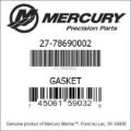 Bar codes for Mercury Marine part number 27-78690002