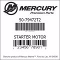 Bar codes for Mercury Marine part number 50-79472T2