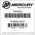 Bar codes for Mercury Marine part number 79476A3