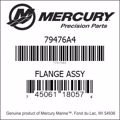 Bar codes for Mercury Marine part number 79476A4