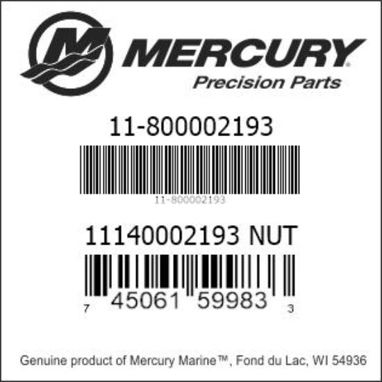 Bar codes for Mercury Marine part number 11-800002193