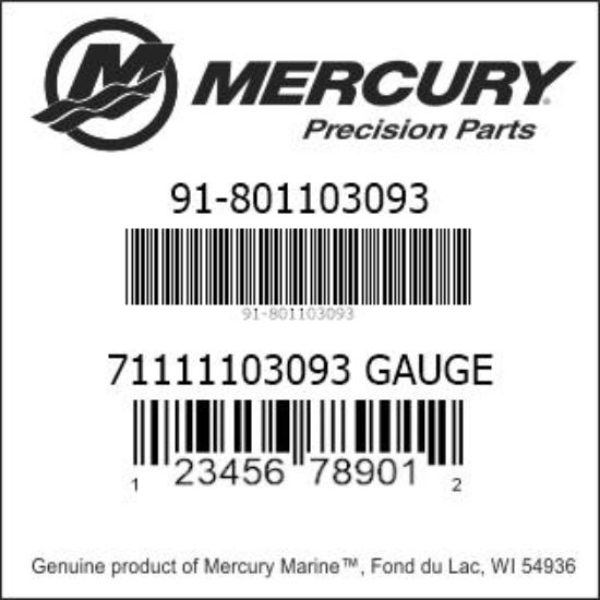 Bar codes for Mercury Marine part number 91-801103093
