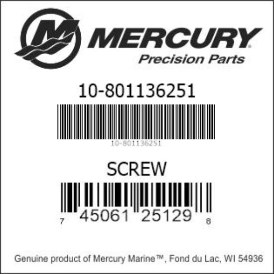 Bar codes for Mercury Marine part number 10-801136251