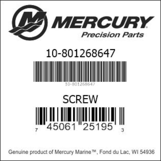 Bar codes for Mercury Marine part number 10-801268647
