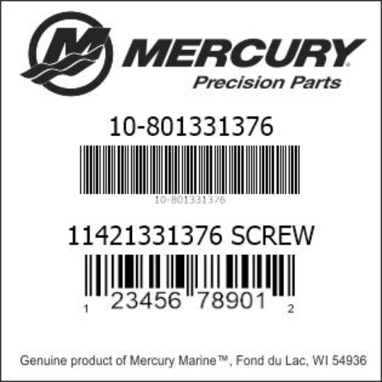 Bar codes for Mercury Marine part number 10-801331376