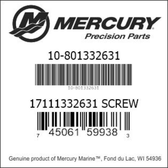 Bar codes for Mercury Marine part number 10-801332631