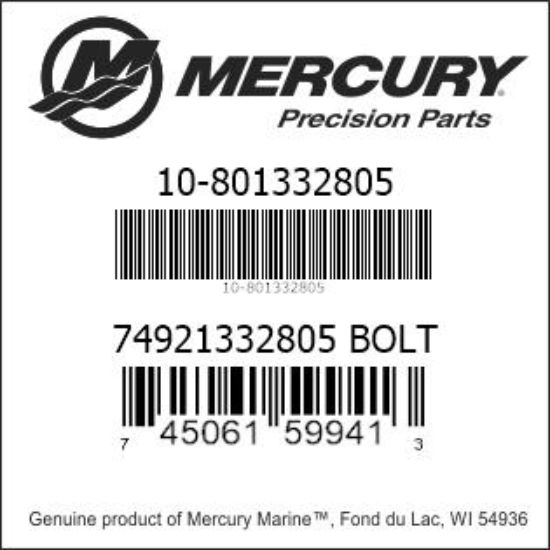 Bar codes for Mercury Marine part number 10-801332805