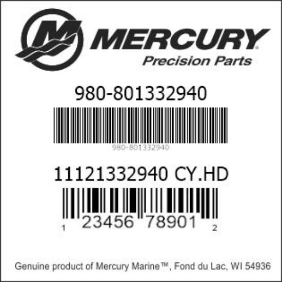 Bar codes for Mercury Marine part number 980-801332940