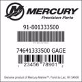 Bar codes for Mercury Marine part number 91-801333500