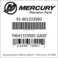 Bar codes for Mercury Marine part number 91-801333500