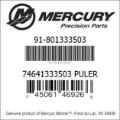 Bar codes for Mercury Marine part number 91-801333503