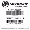 Bar codes for Mercury Marine part number 91-801333508