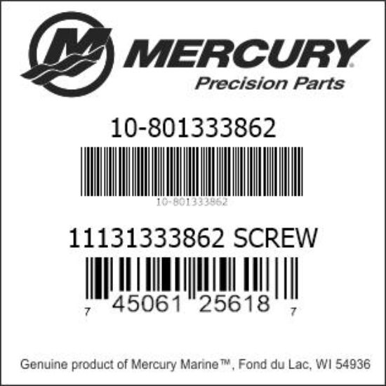 Bar codes for Mercury Marine part number 10-801333862