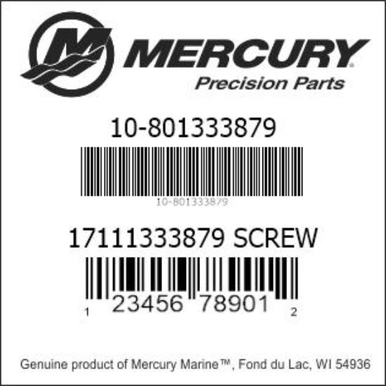 Bar codes for Mercury Marine part number 10-801333879