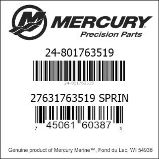 Bar codes for Mercury Marine part number 24-801763519