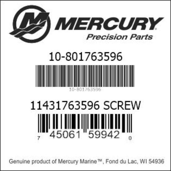 Bar codes for Mercury Marine part number 10-801763596