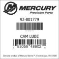 Bar codes for Mercury Marine part number 92-801779