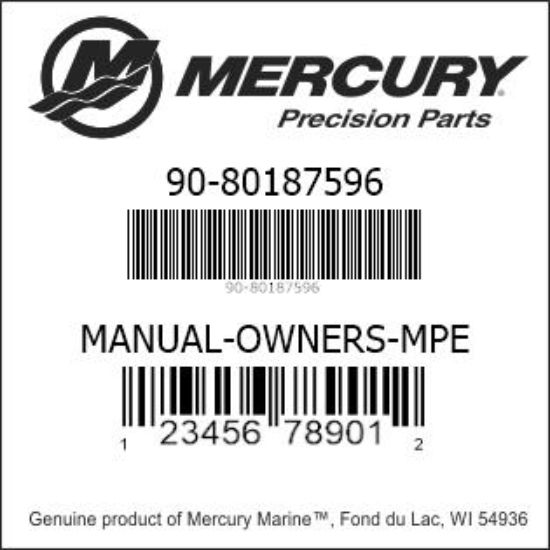 Bar codes for Mercury Marine part number 90-80187596