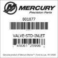 Bar codes for Mercury Marine part number 801877